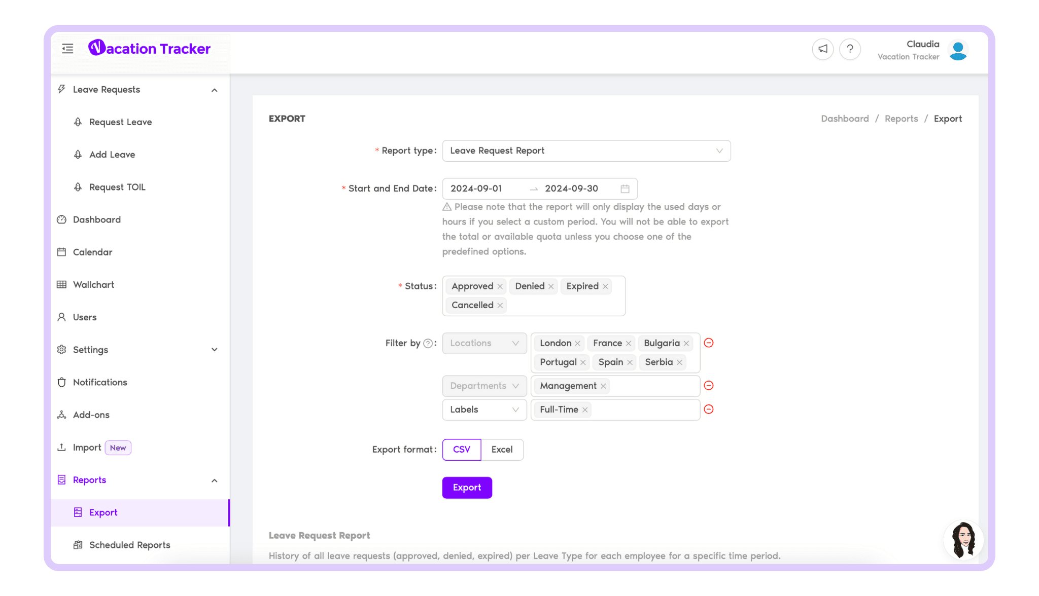 Leave Request Report