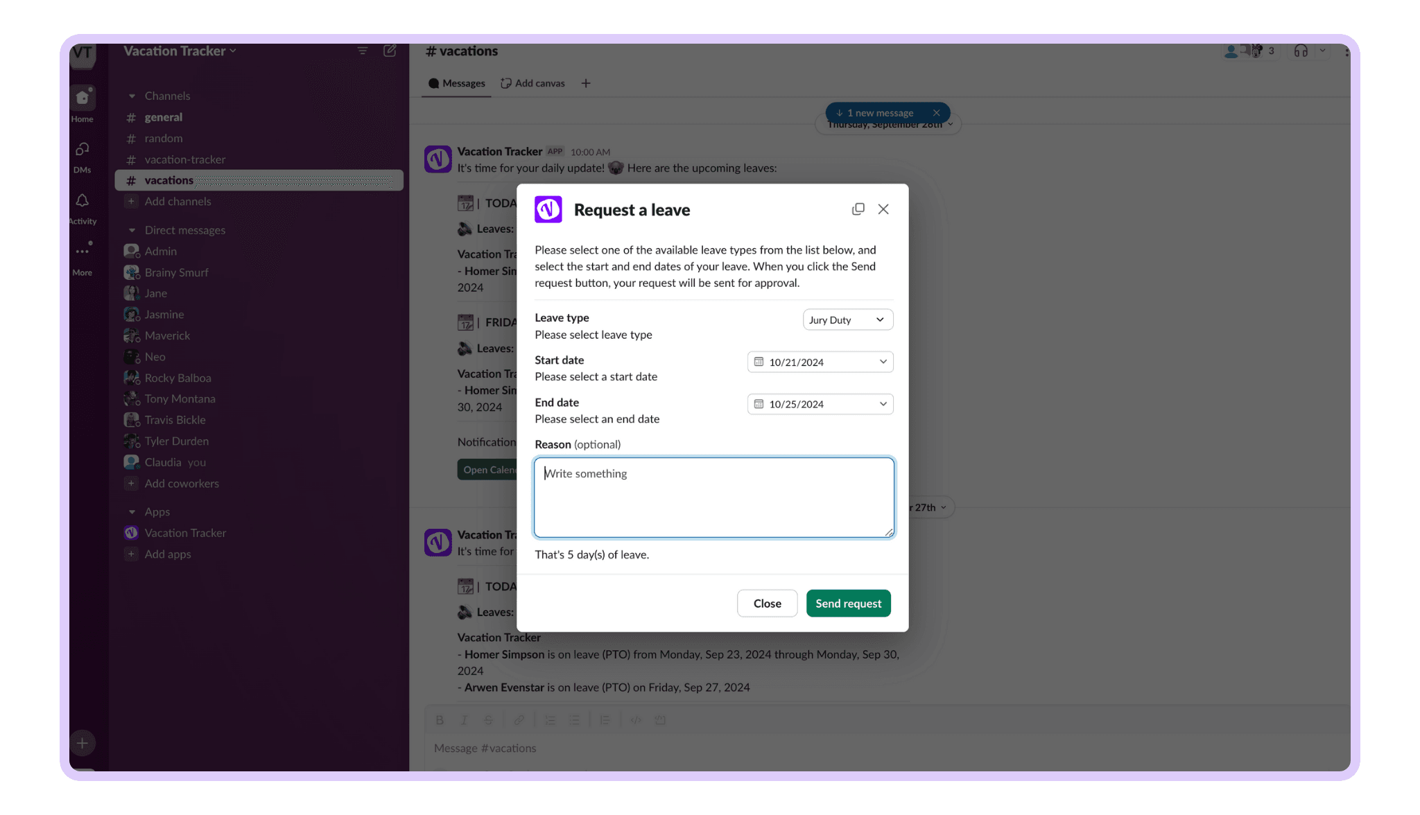 Slack Integration PTO Request