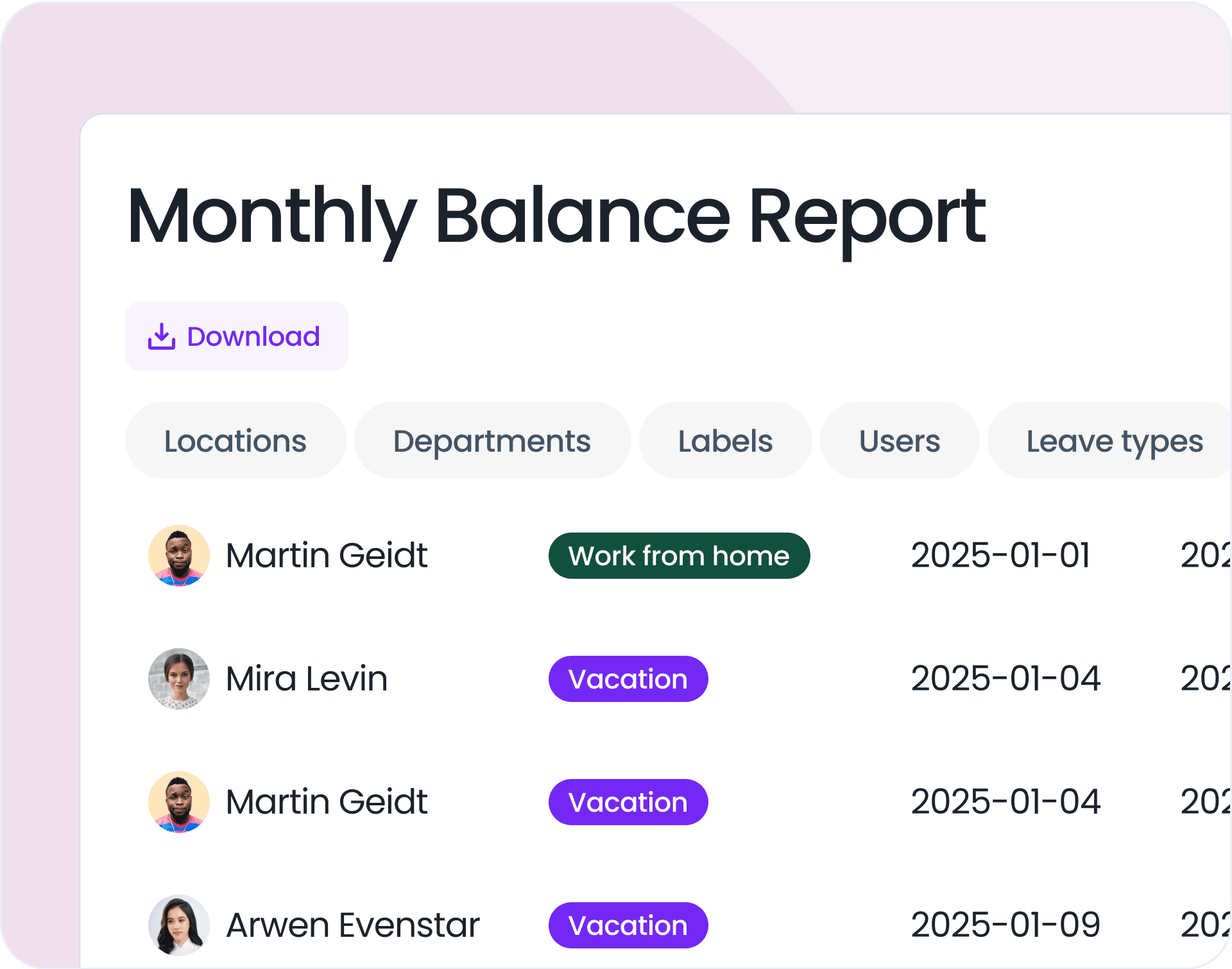 Monthly Leave Balance Report