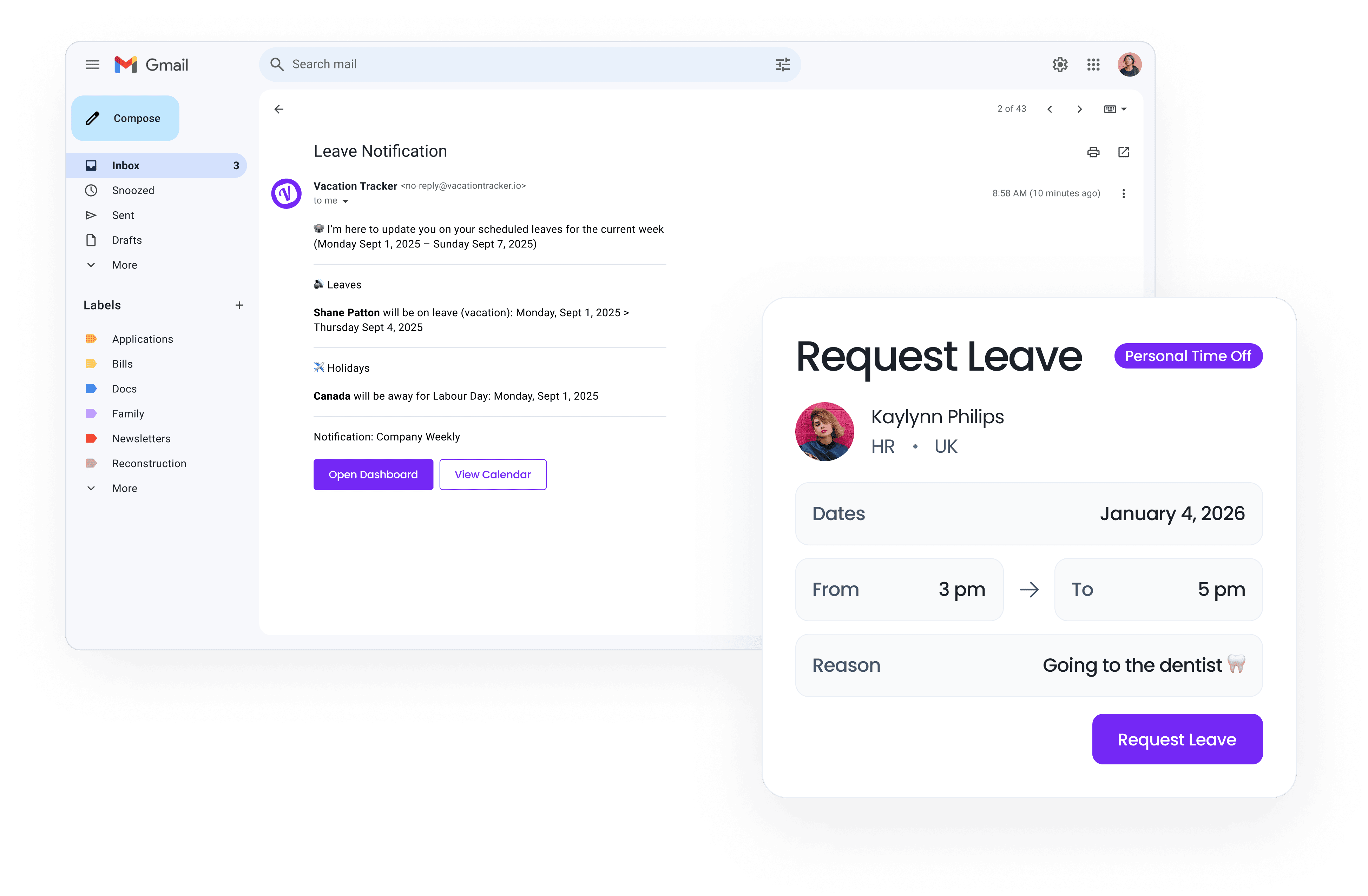 Automate leave tracking right from your inbox