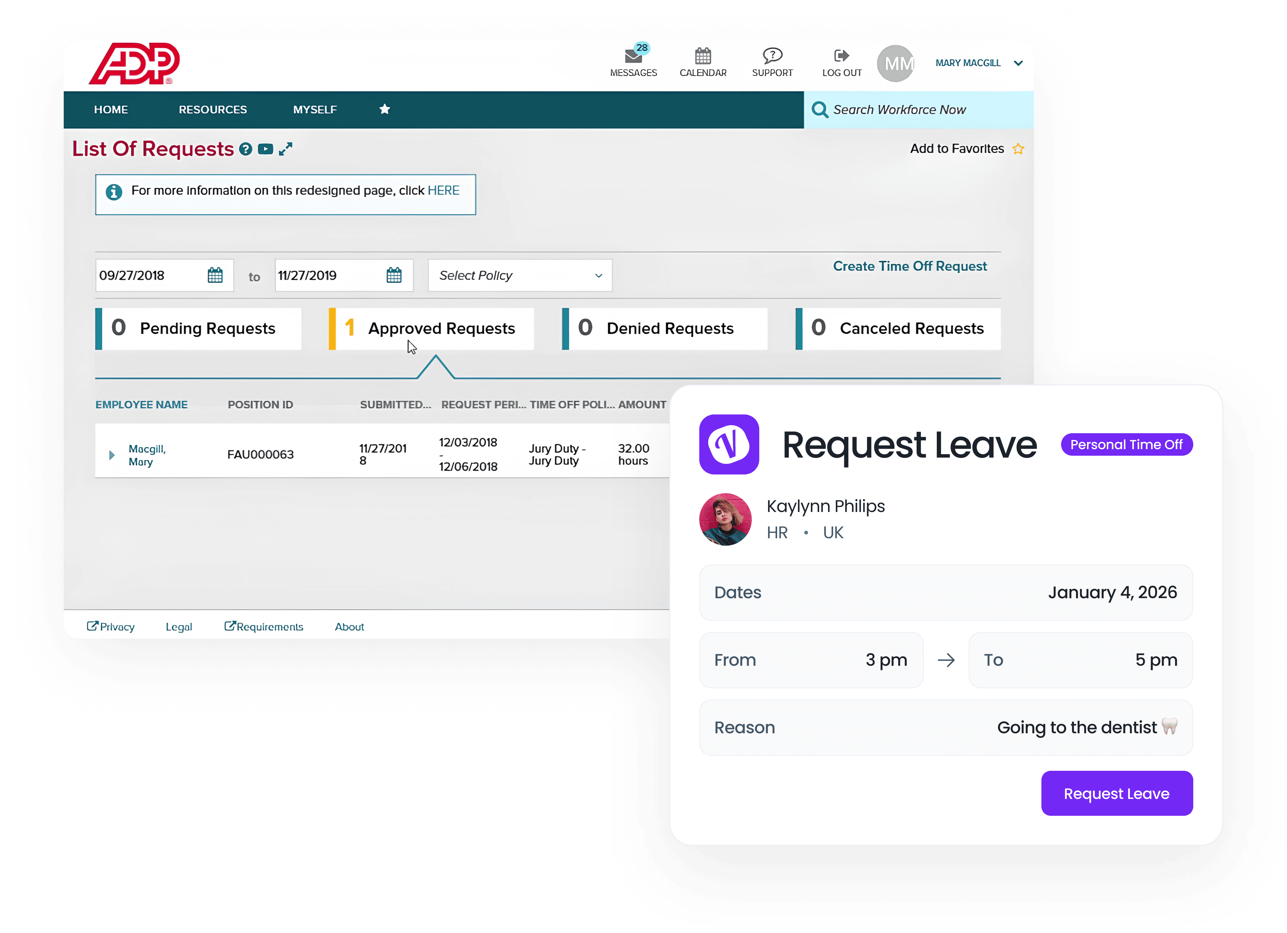 Suivez les congés automatiquement dans ADP Workforce Now®