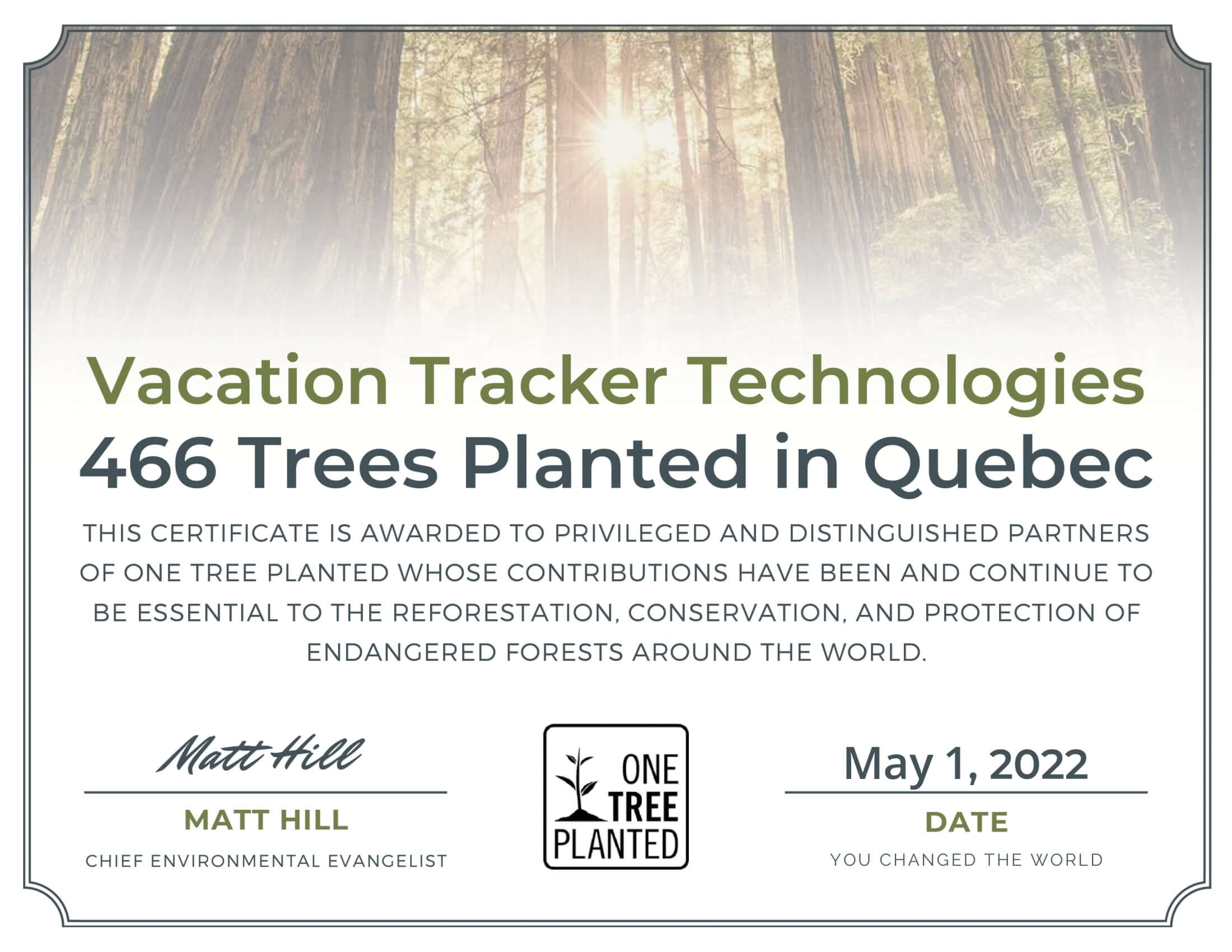 April 2022 Green Initiative: 466 Trees Planted!