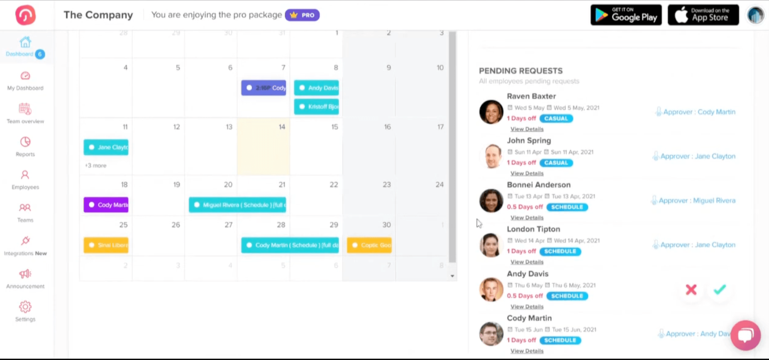 Day off app interface view with calendar
