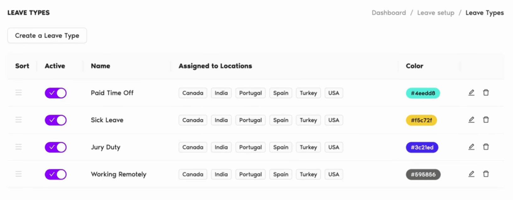 leave types in vacation tracker