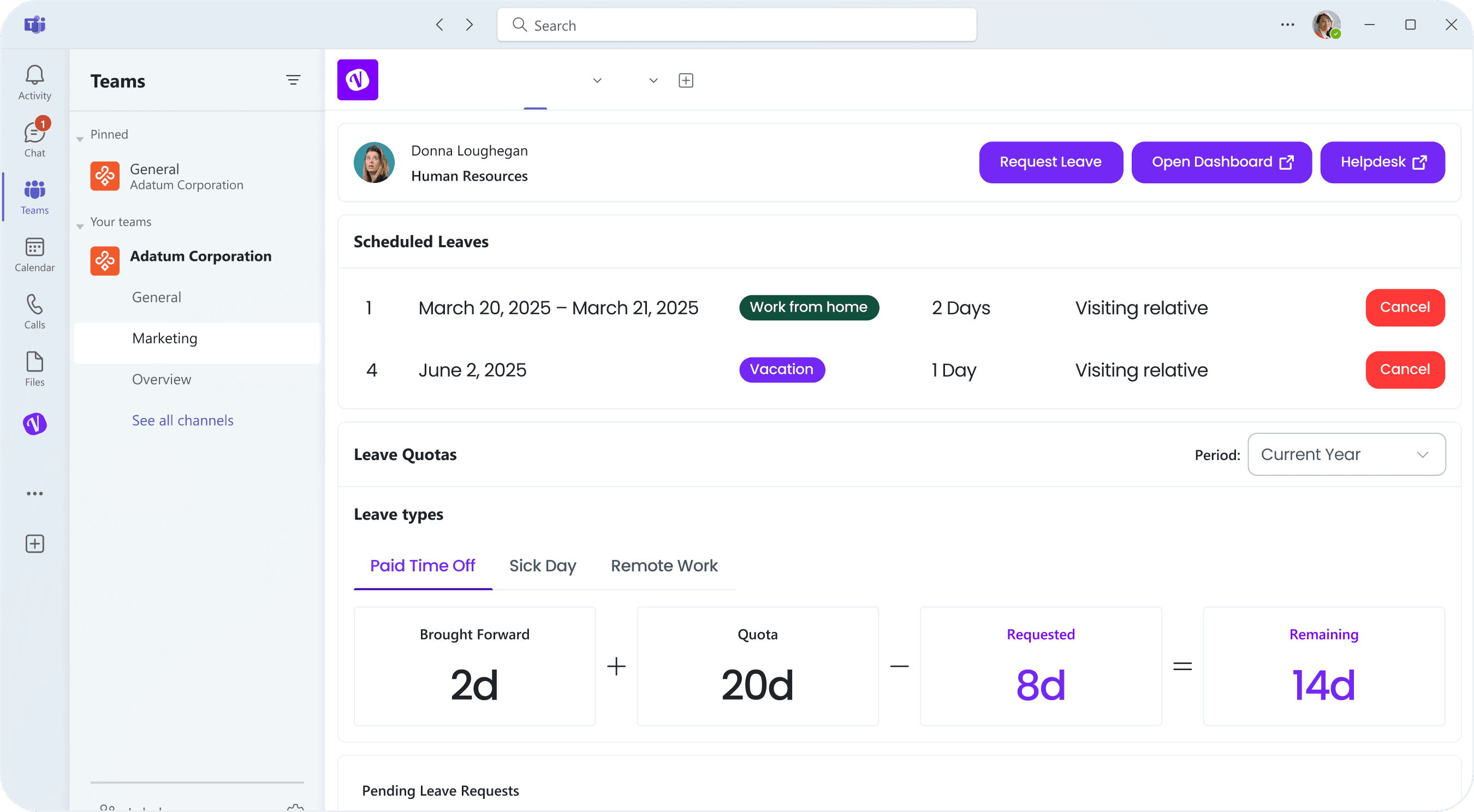 User PTO Profile