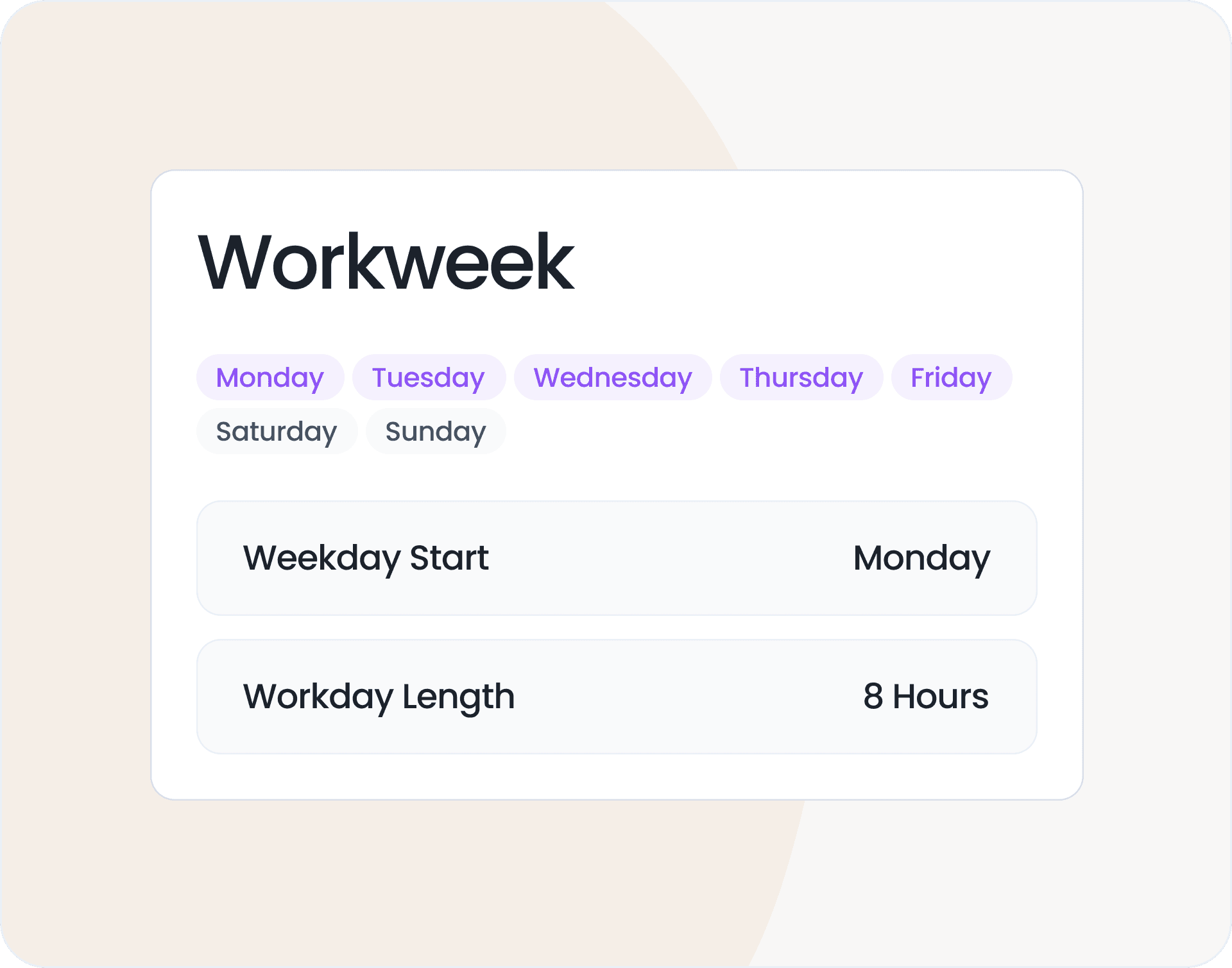 Custom Workweek and Workday Duration