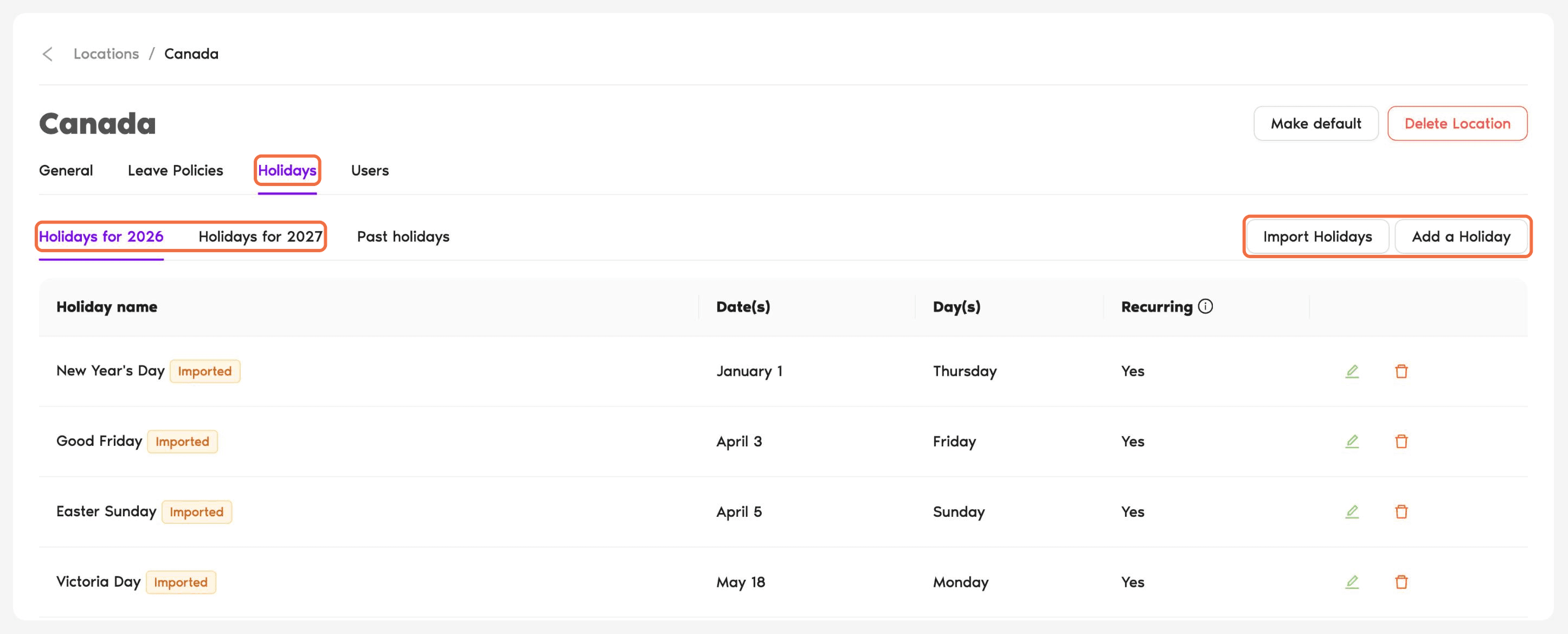 Jours fériés du nouveau site, avec la liste de ses jours fériés