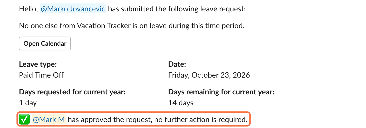 Message Slack mis à jour indiquant qui a approuvé la demande
