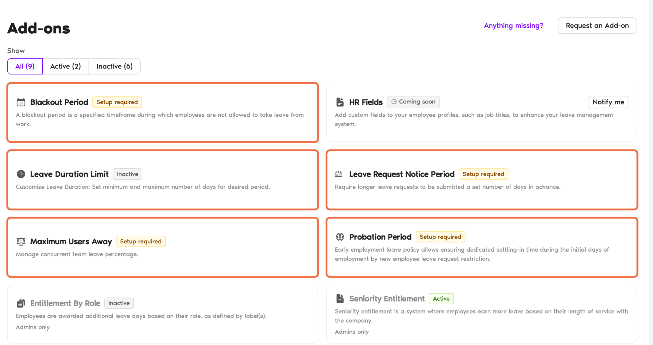 Add-ons page showing the automations available to Approvers