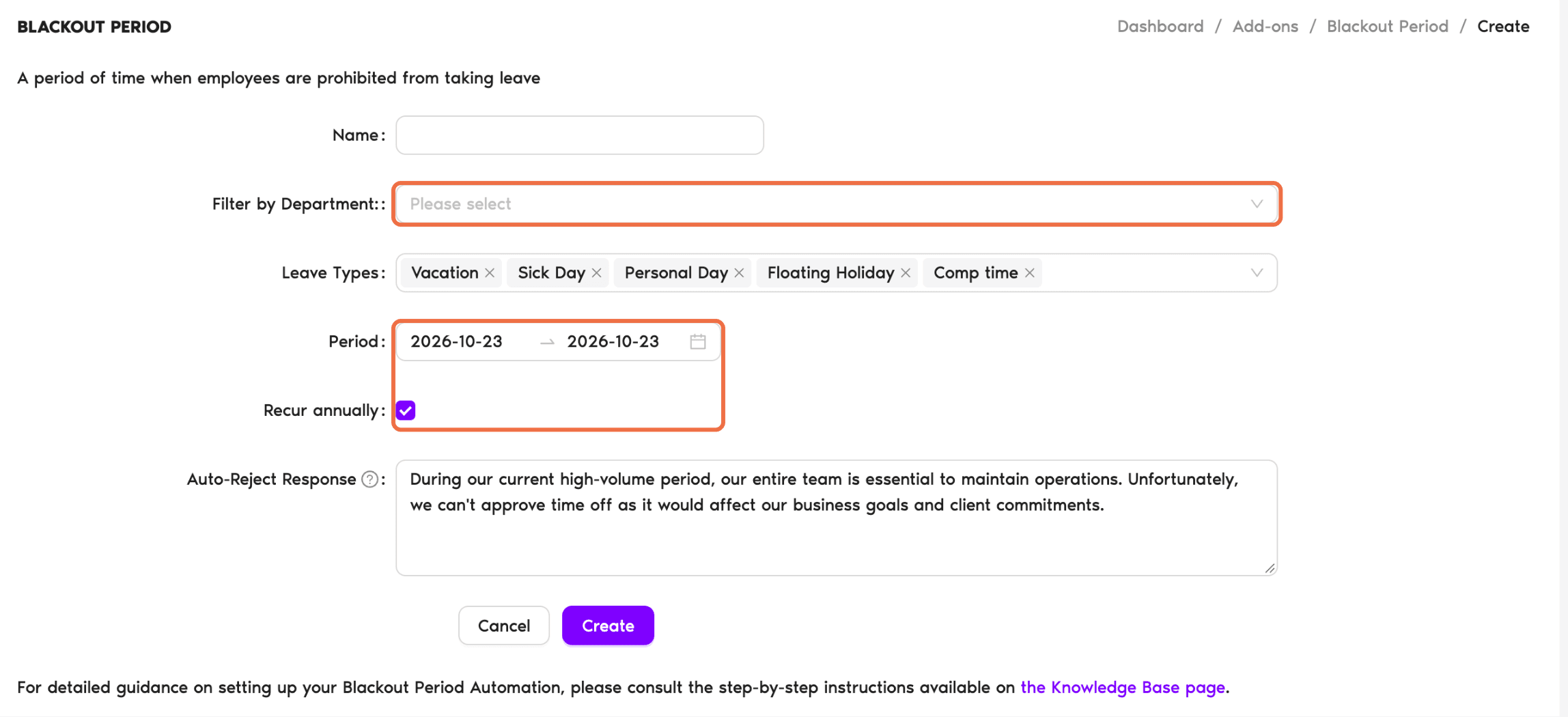 Automation form with the rule and Filter by Department