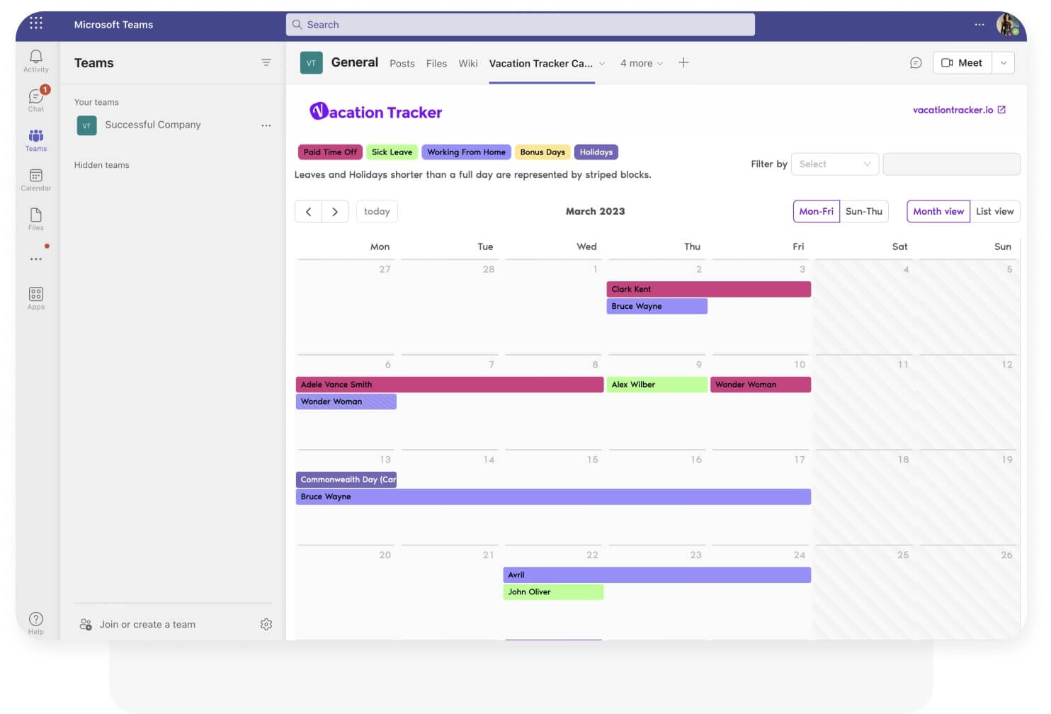 Integrate Vacation Tracker Calendar Tab