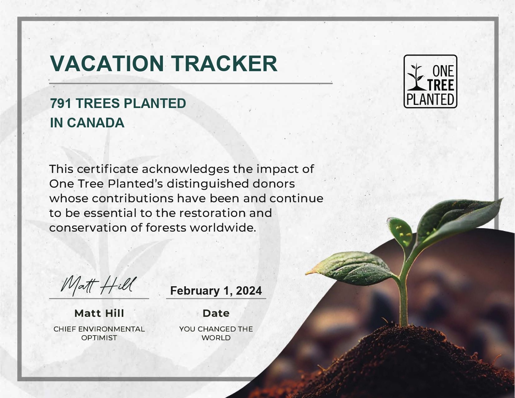 January 2024 Green Initiative: 791 Trees Planted!