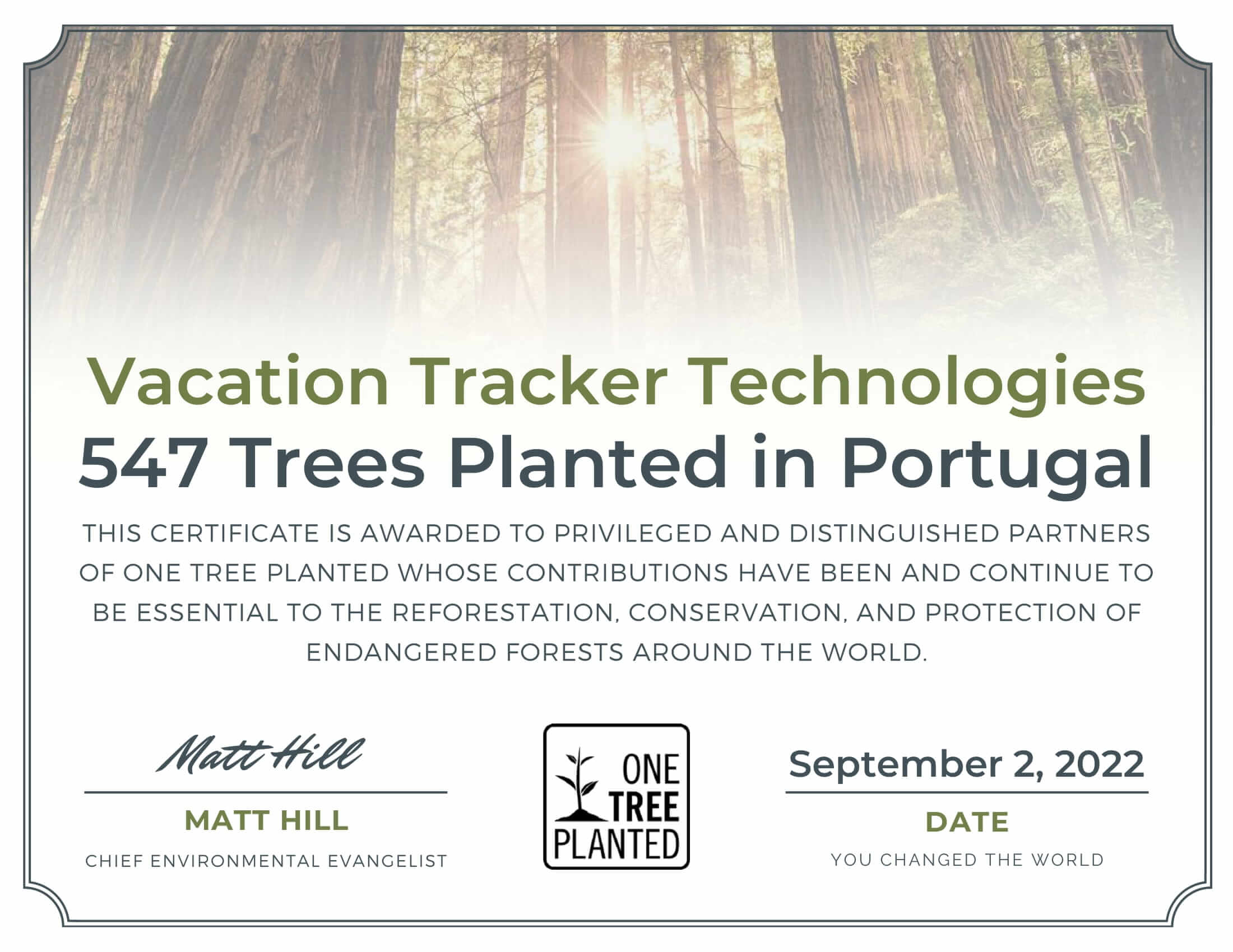 August 2022 Green Initiative: 547 Trees Planted!