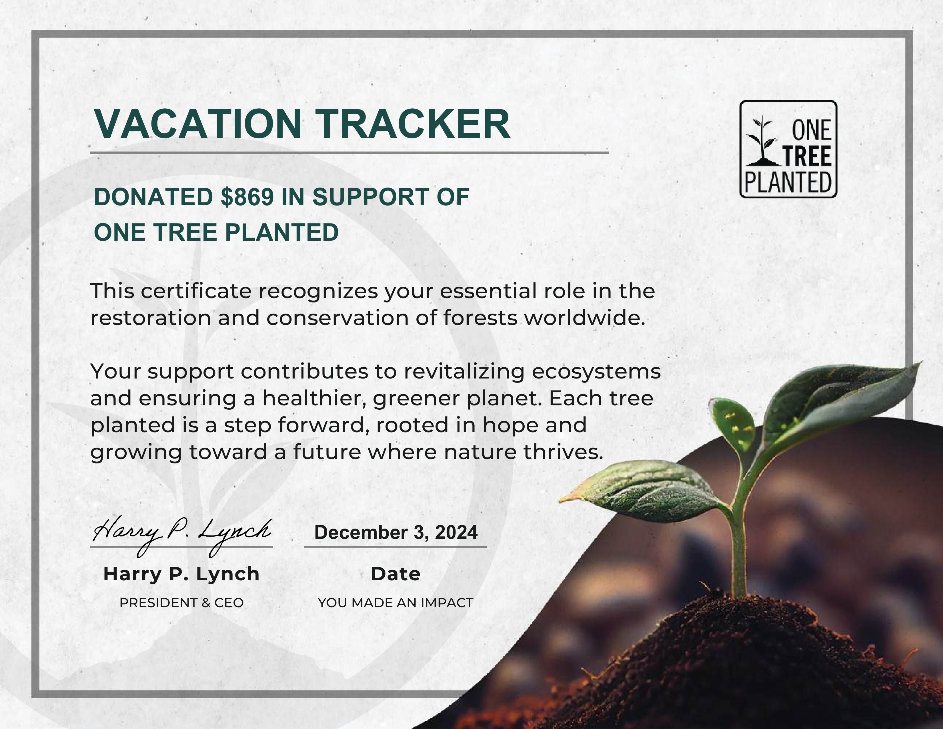 November 2024 Green Initiative: 869 Trees Planted!