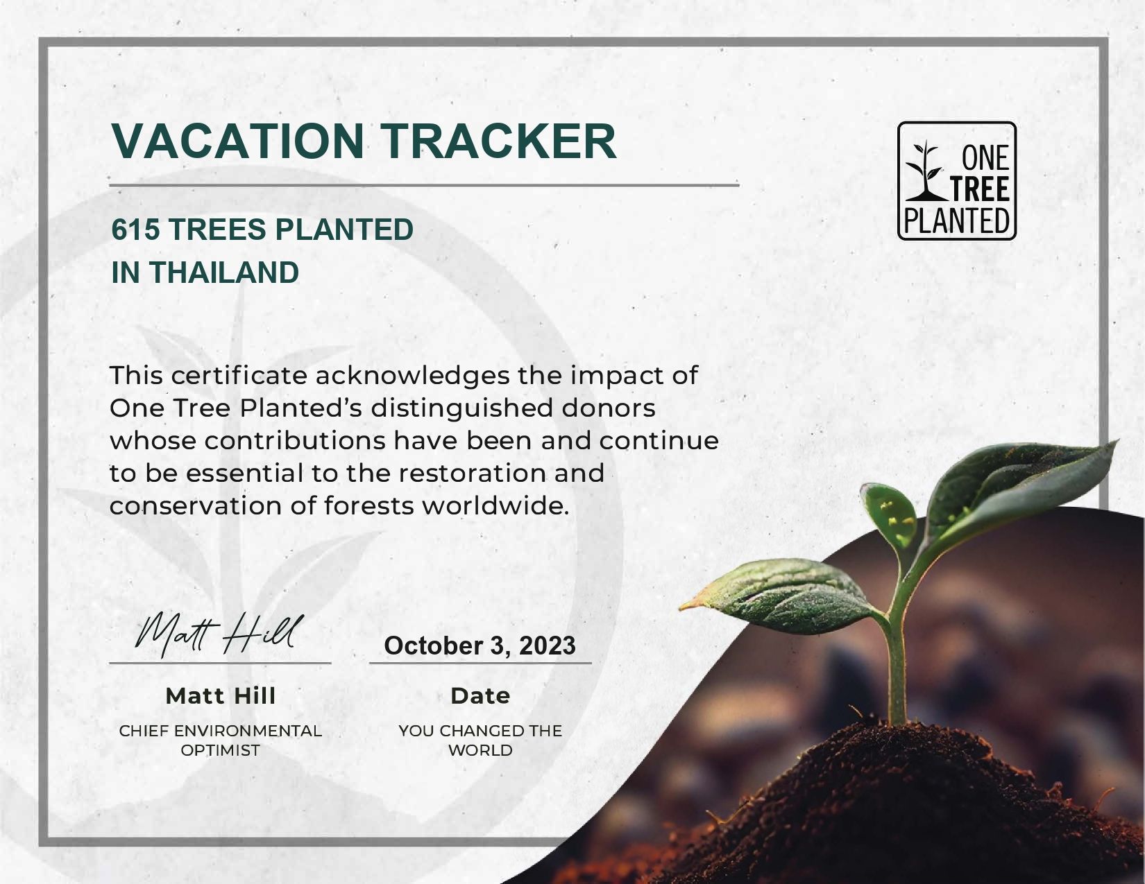 September 2023 Green Initiative: 615 Trees Planted!