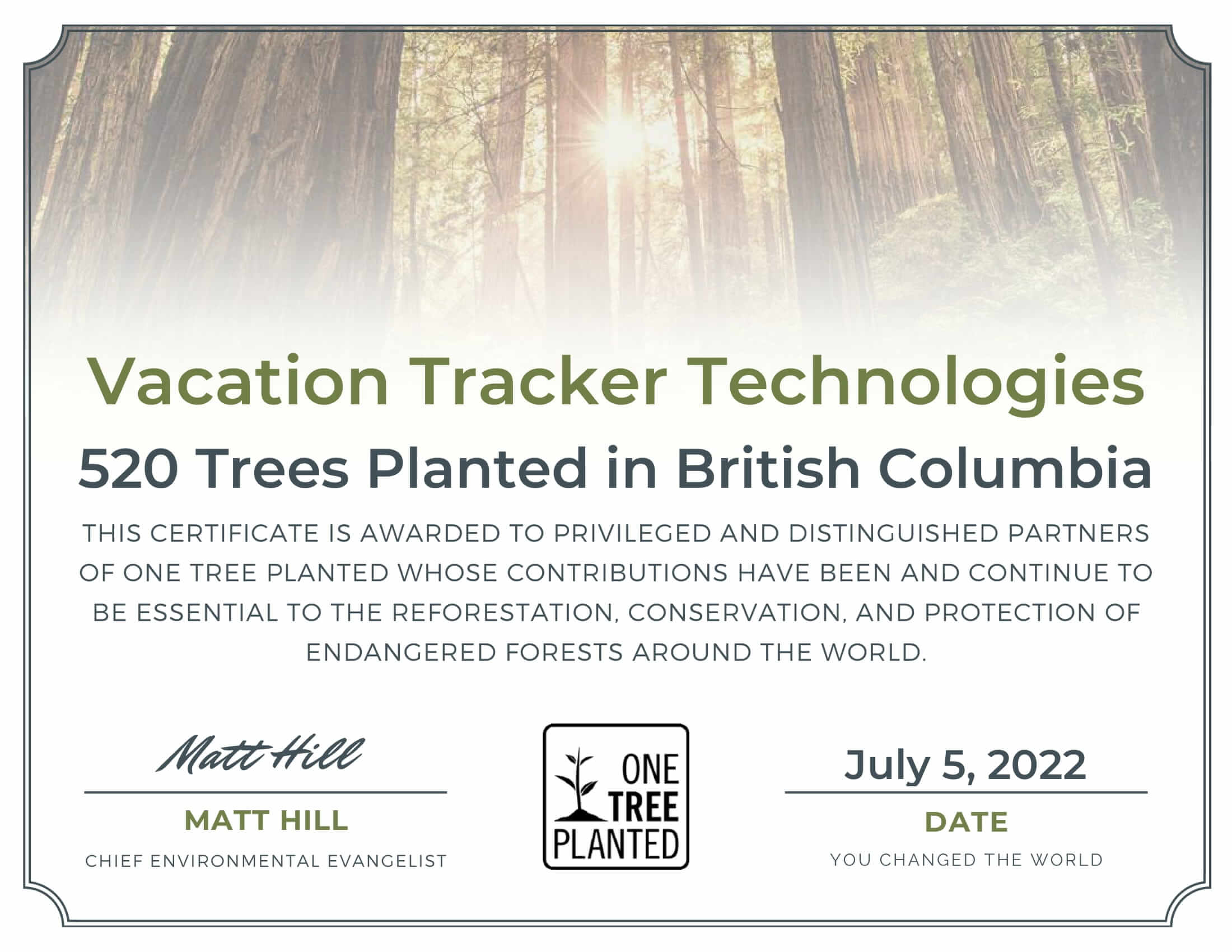 June 2022 Green Initiative: 520 Trees Planted!