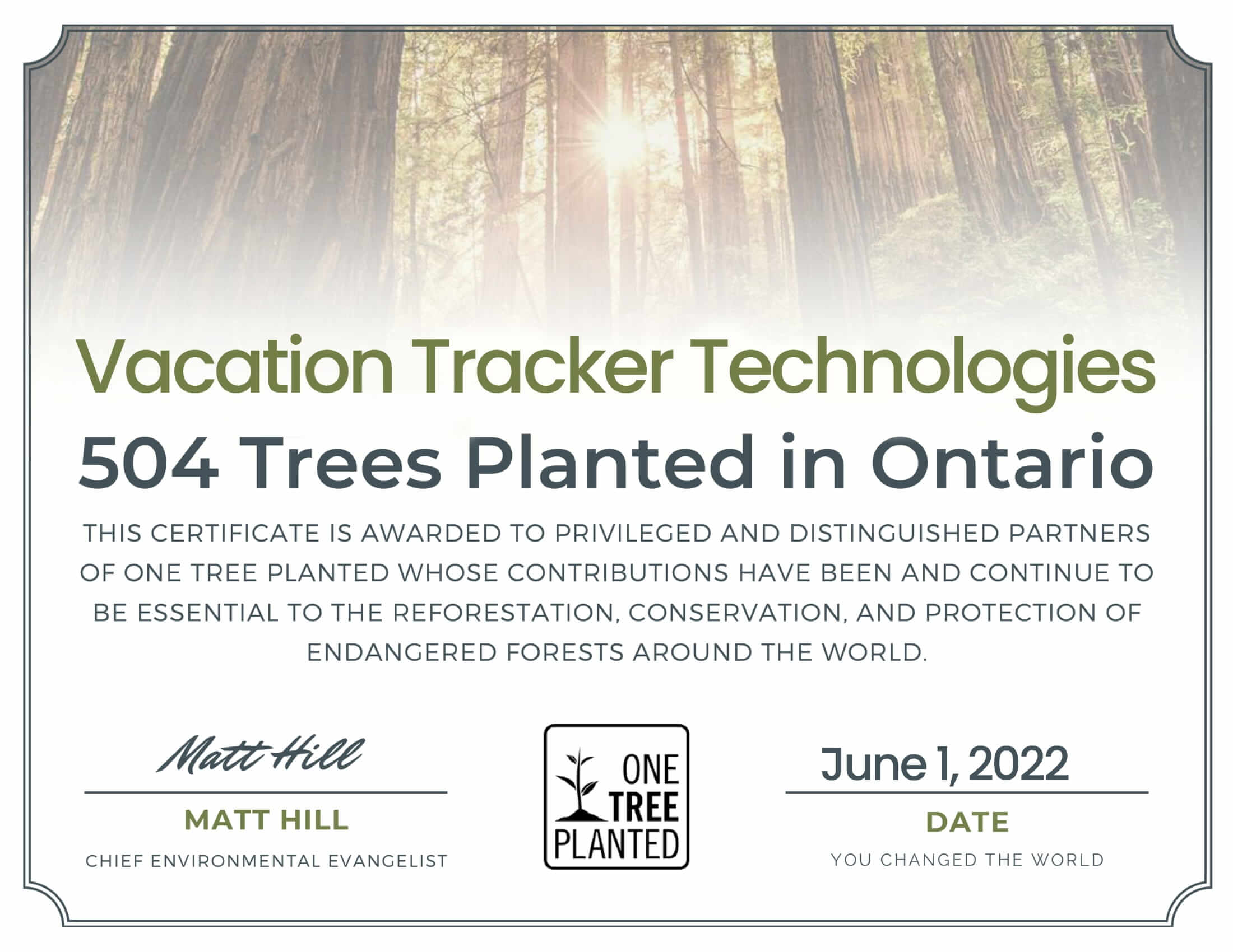 May 2022 Green Initiative: 504 Trees Planted!