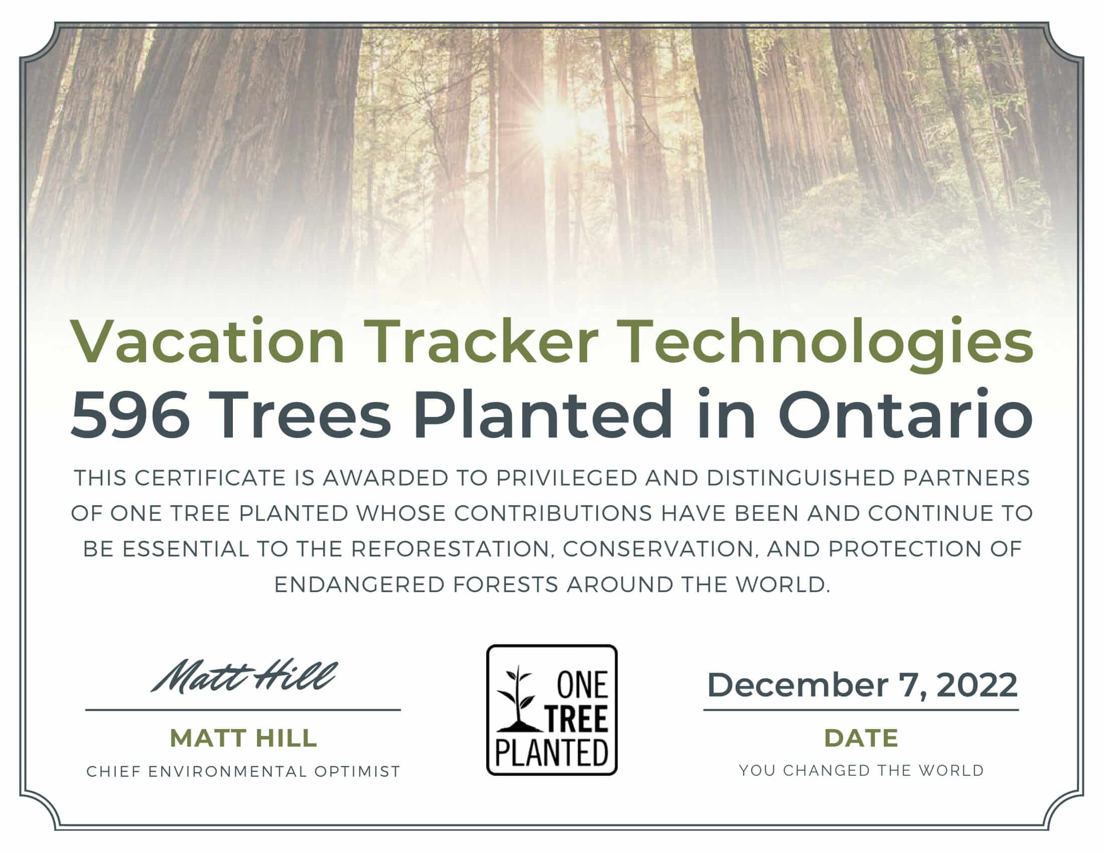 November 2022 Green Initiative: 596 Trees Planted!