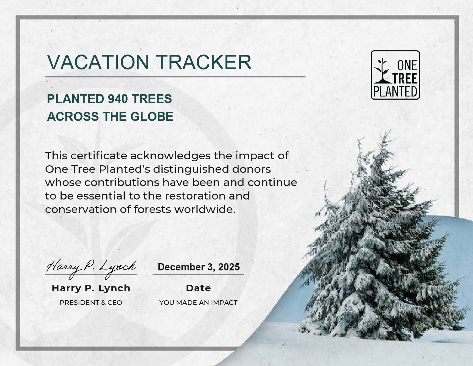 November 2025 Green Initiative: 940 Trees Planted!