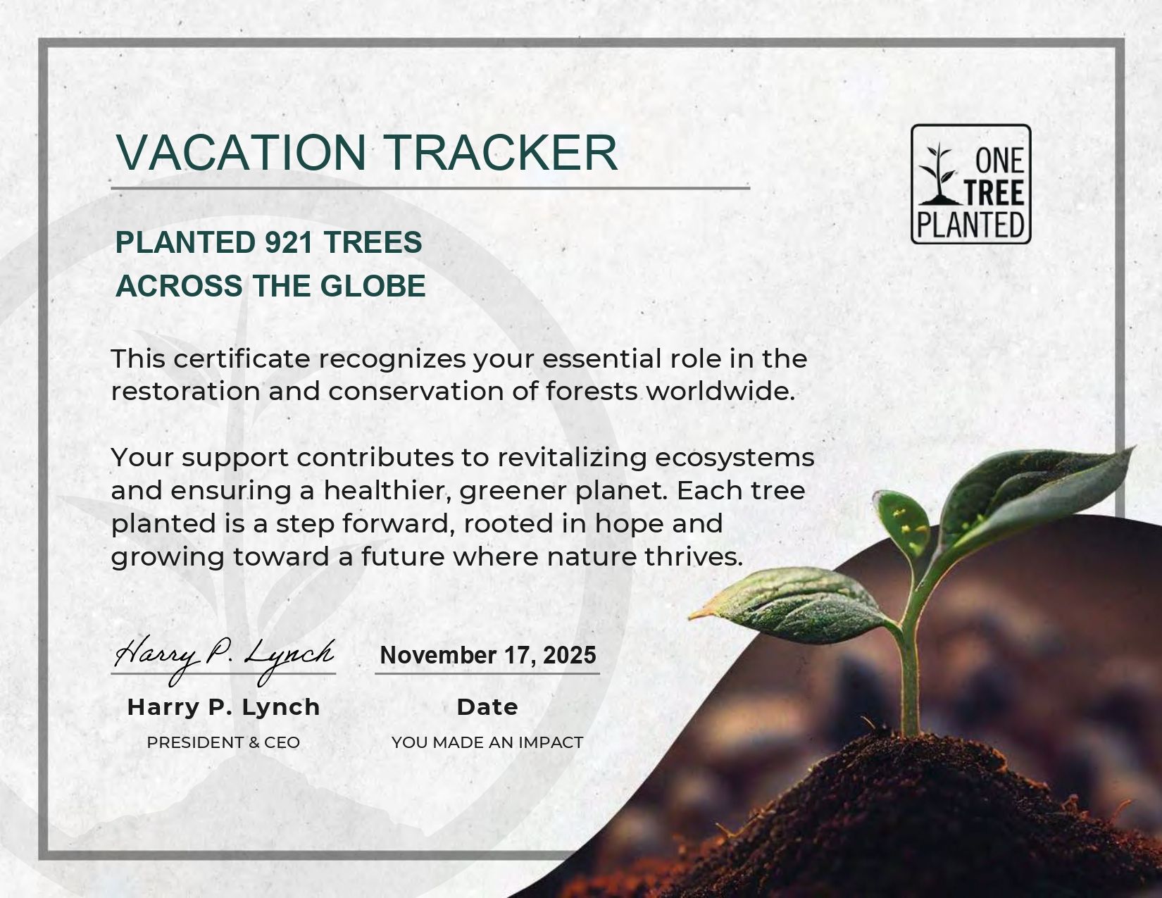 October 2025 Green Initiative: 921 Trees Planted!