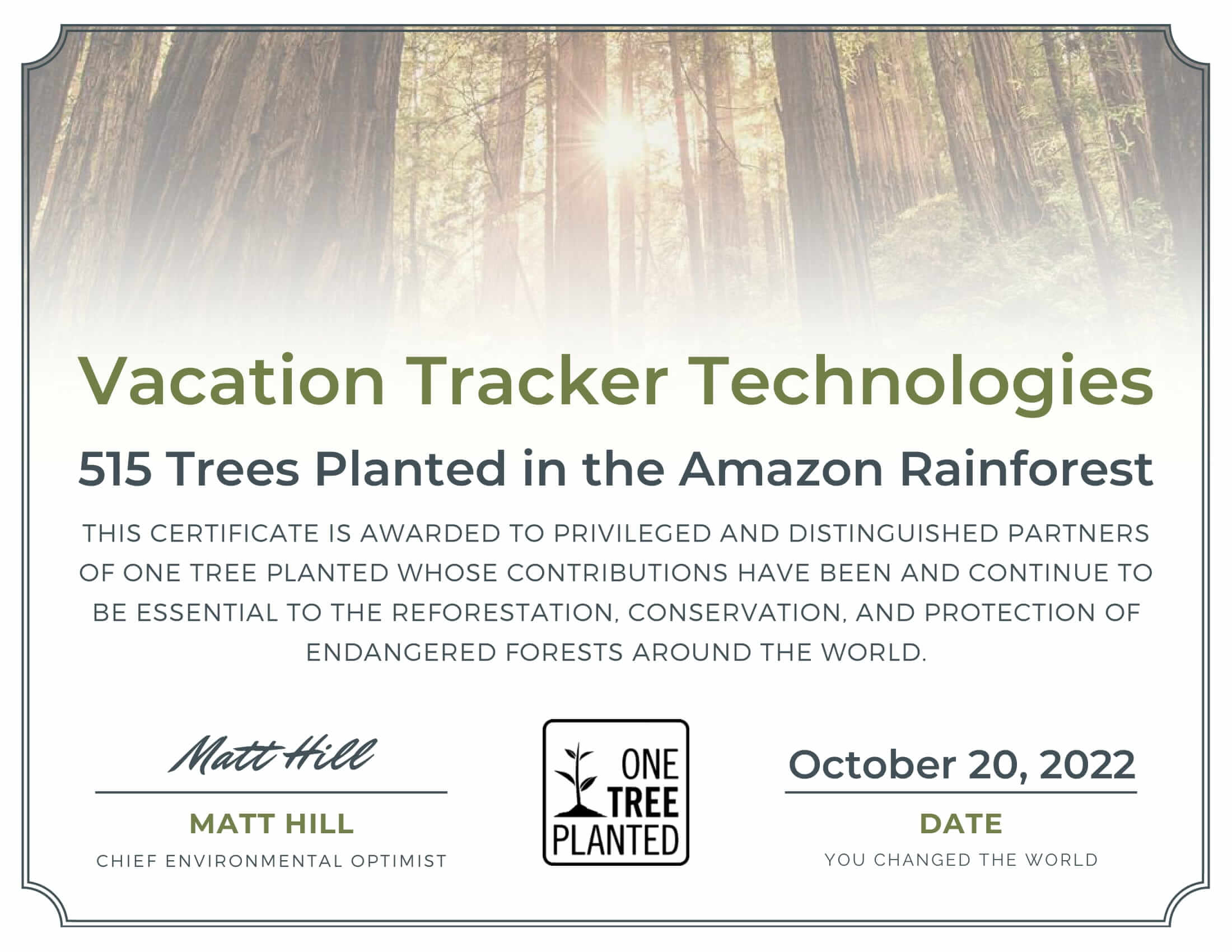 September 2022 Green Initiative: 515 Trees Planted!