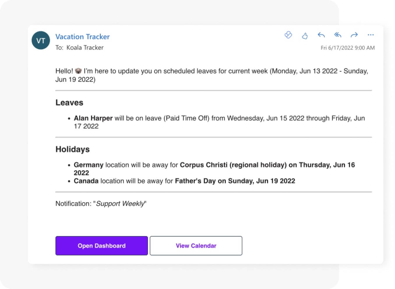 Get leave updates directly in your inbox