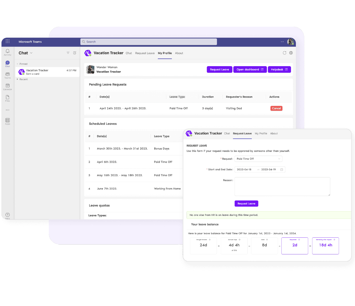 The #1 leave tracking tool for Microsoft Teams.