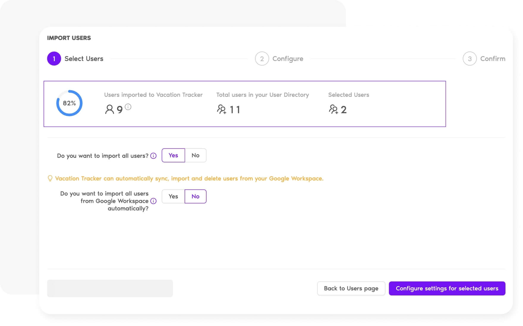 Importa usuarios nuevos a Vacation Tracker sin esfuerzo.