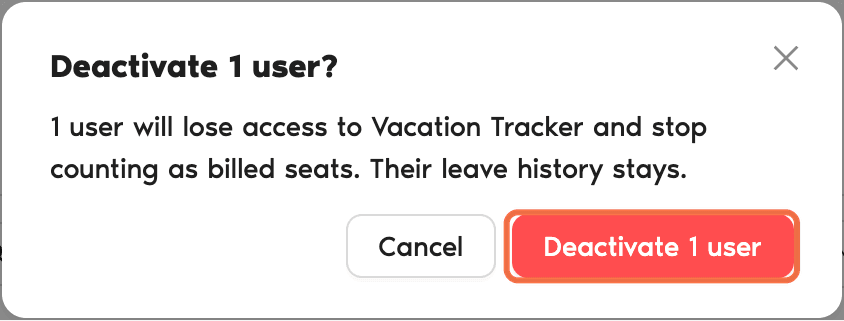 Change status confirmation box with Deactivate