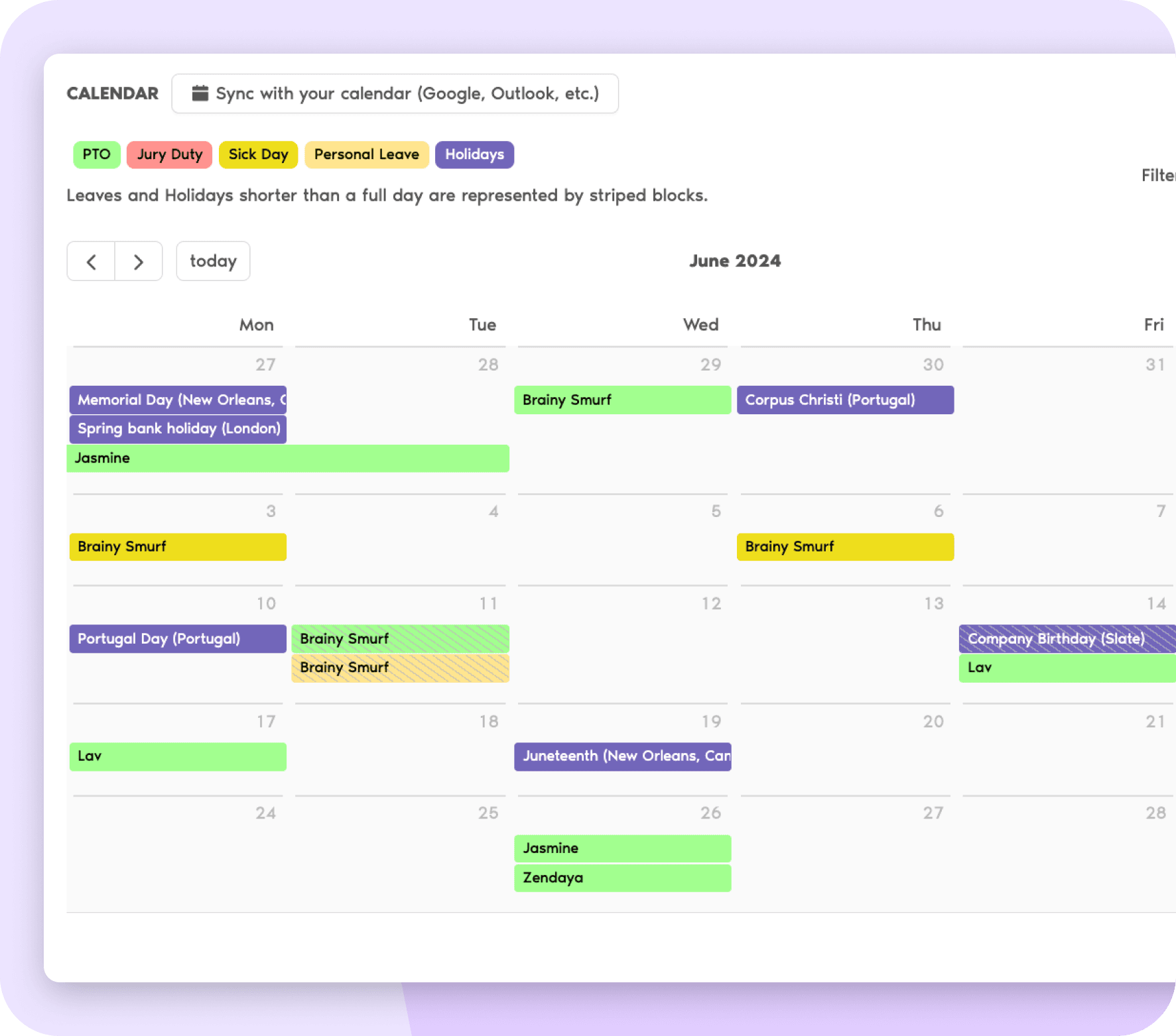 Sincronize Vacation Tracker com seu calendário